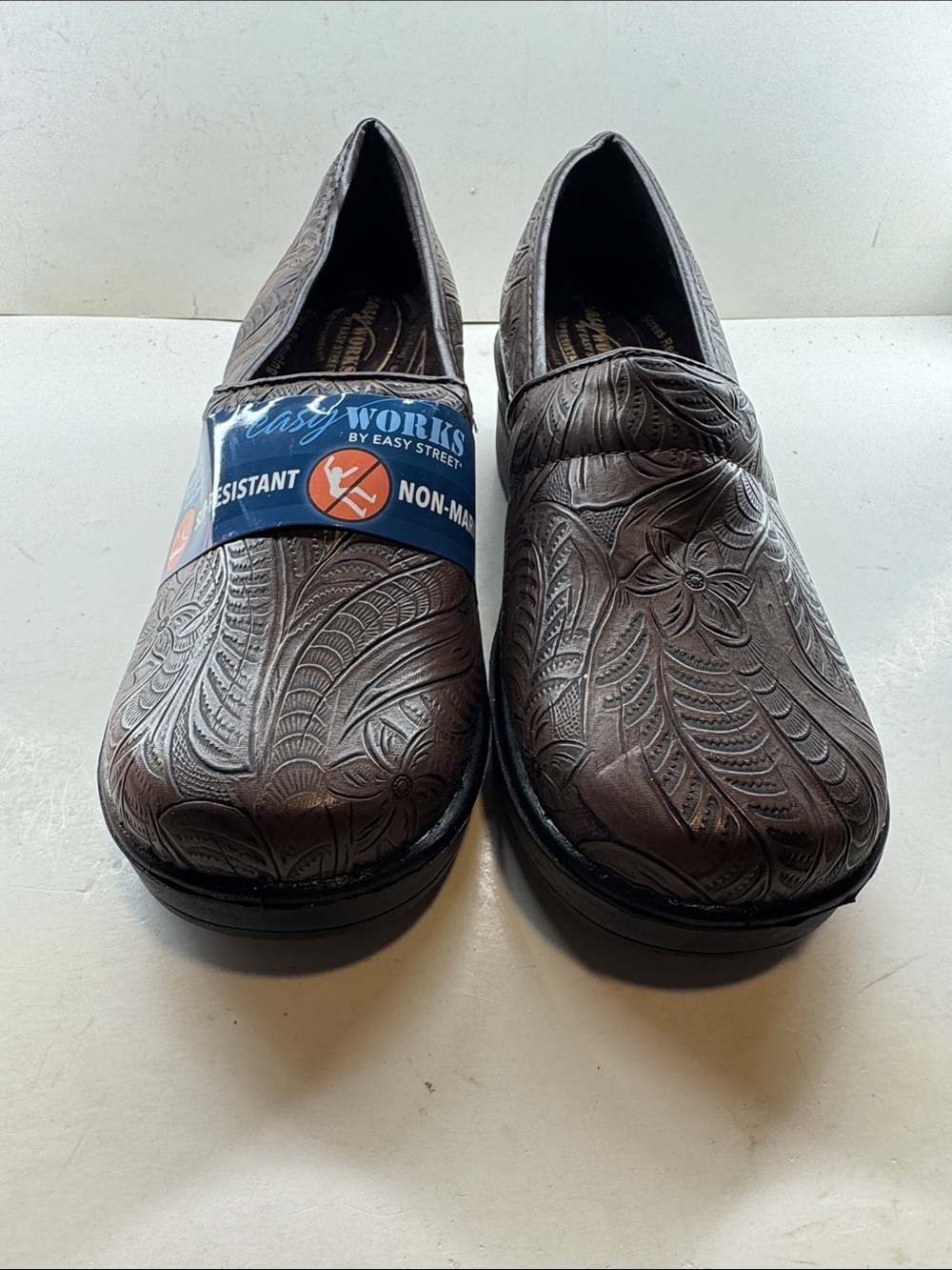 easy street Brown Embossed Leather Slip-On Loafers